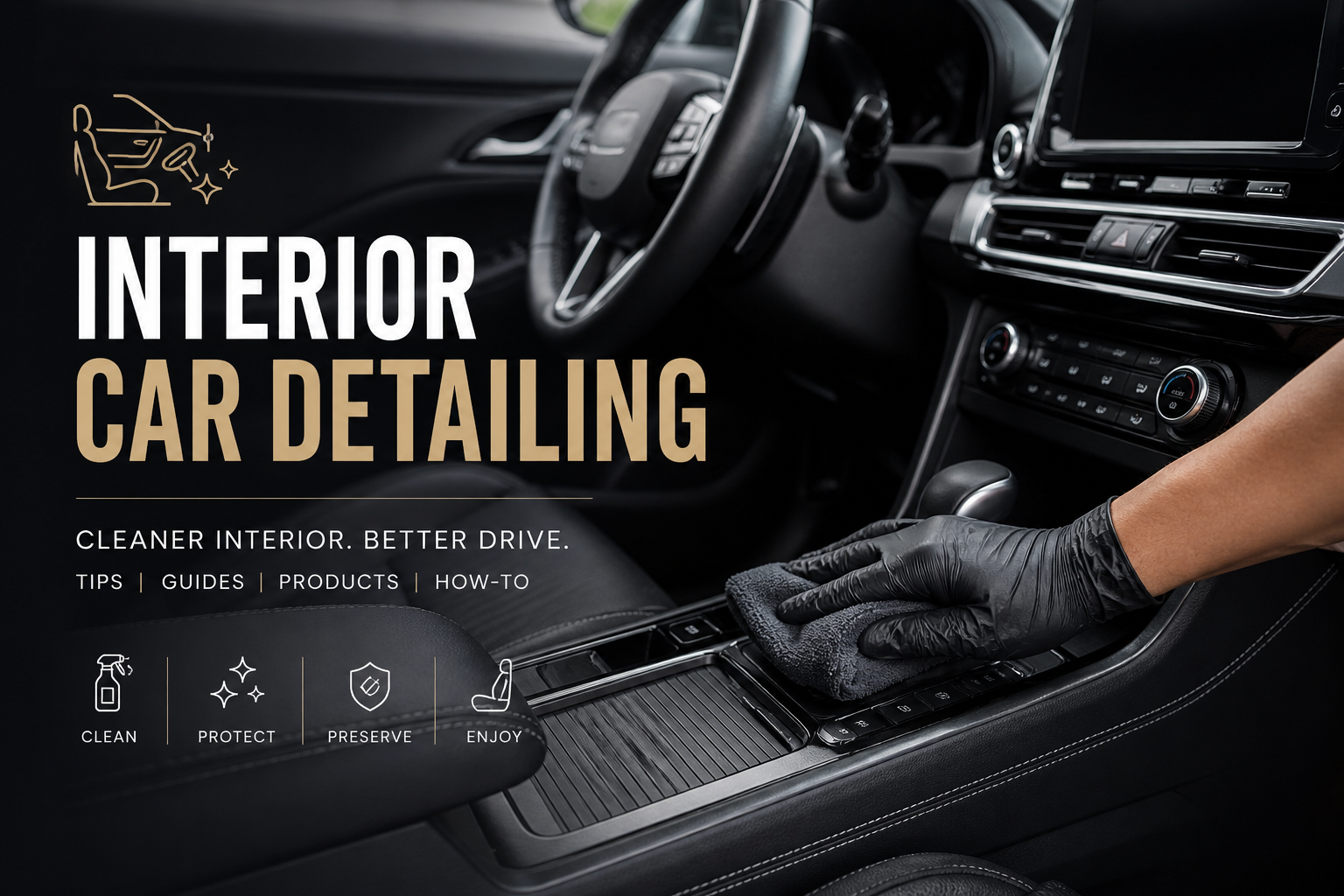 Car interior detailing setup with a microfiber towels cleaning, and a spotless interior.